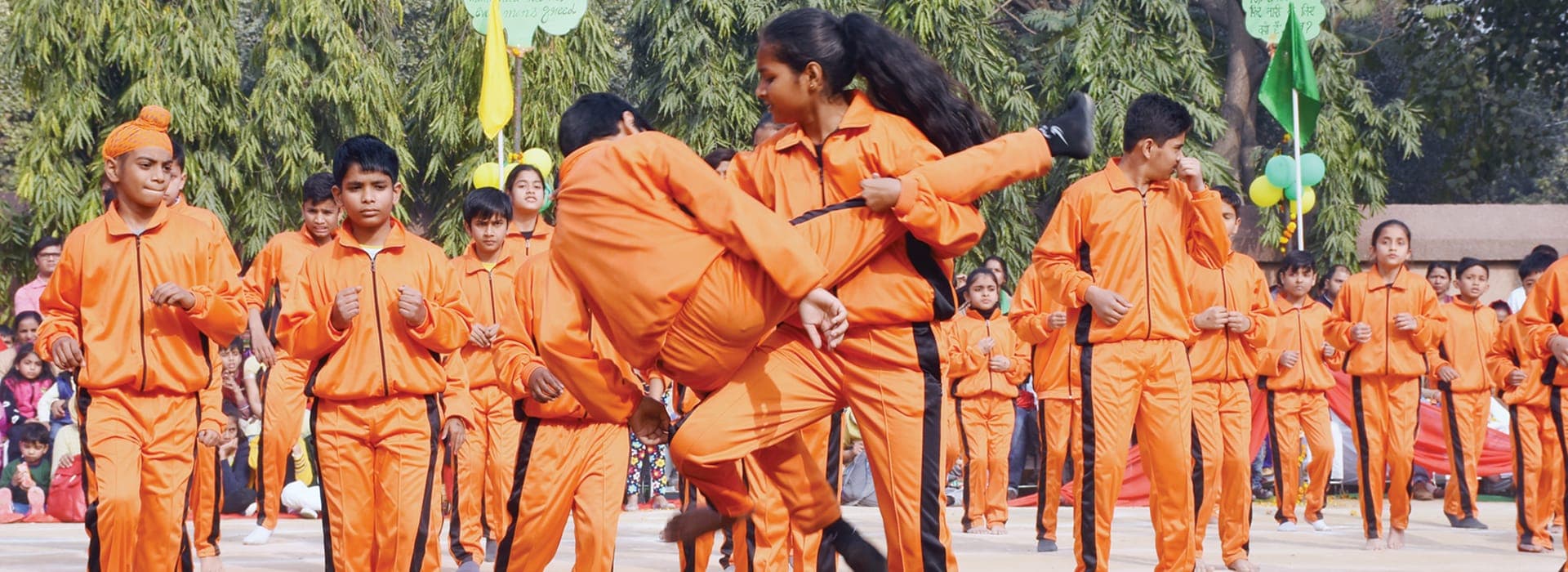 Students performing a synchronised physical training display